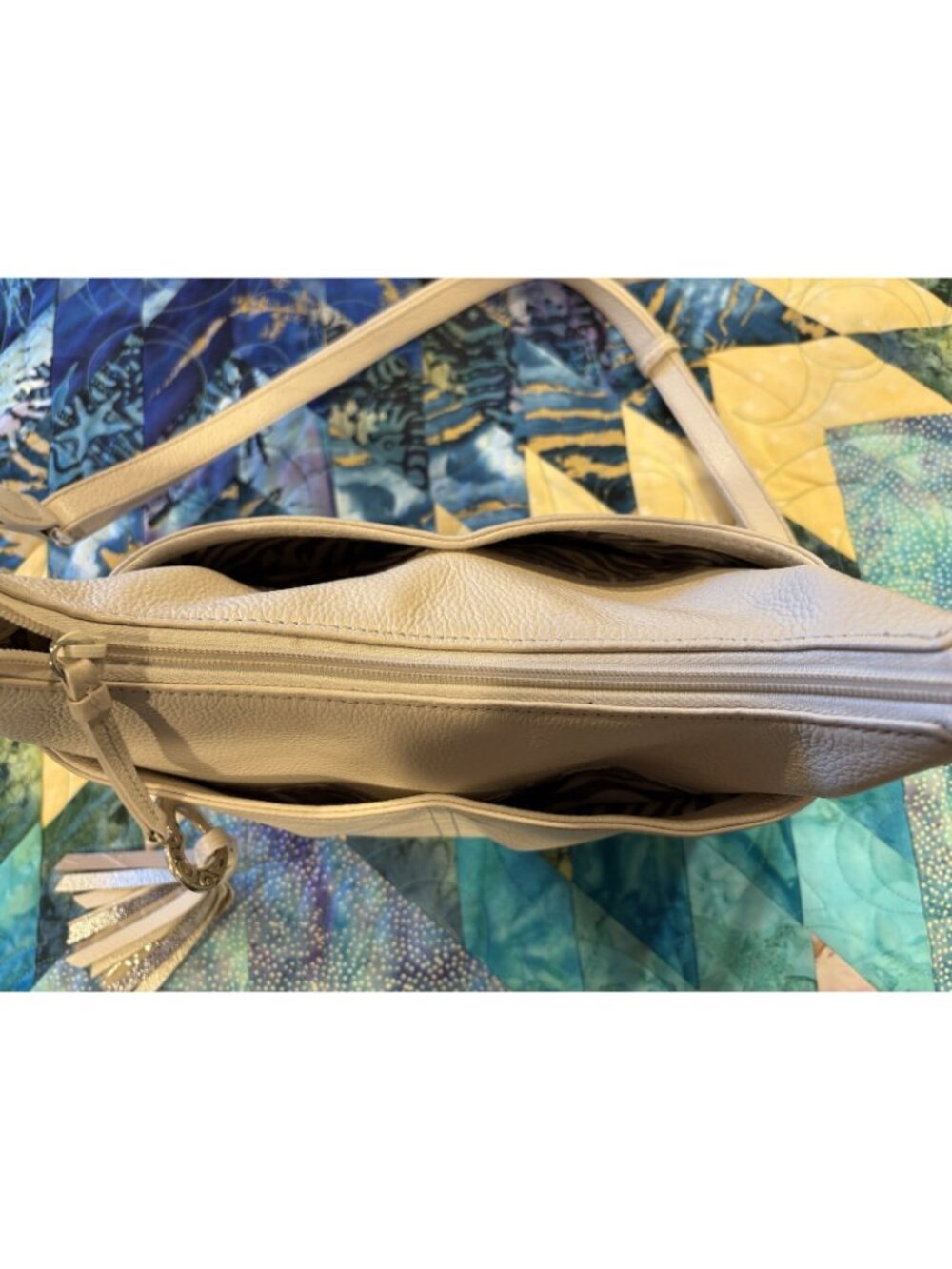 Brighton Barbados Purse Bag Beige Pebbled Braided Genuine Leather Top Zip Hobo - Picture 9 of 15